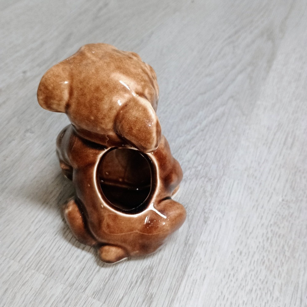 Mini Planter Dog Bulldog Brown Ceramic - Picture 2 of 4
